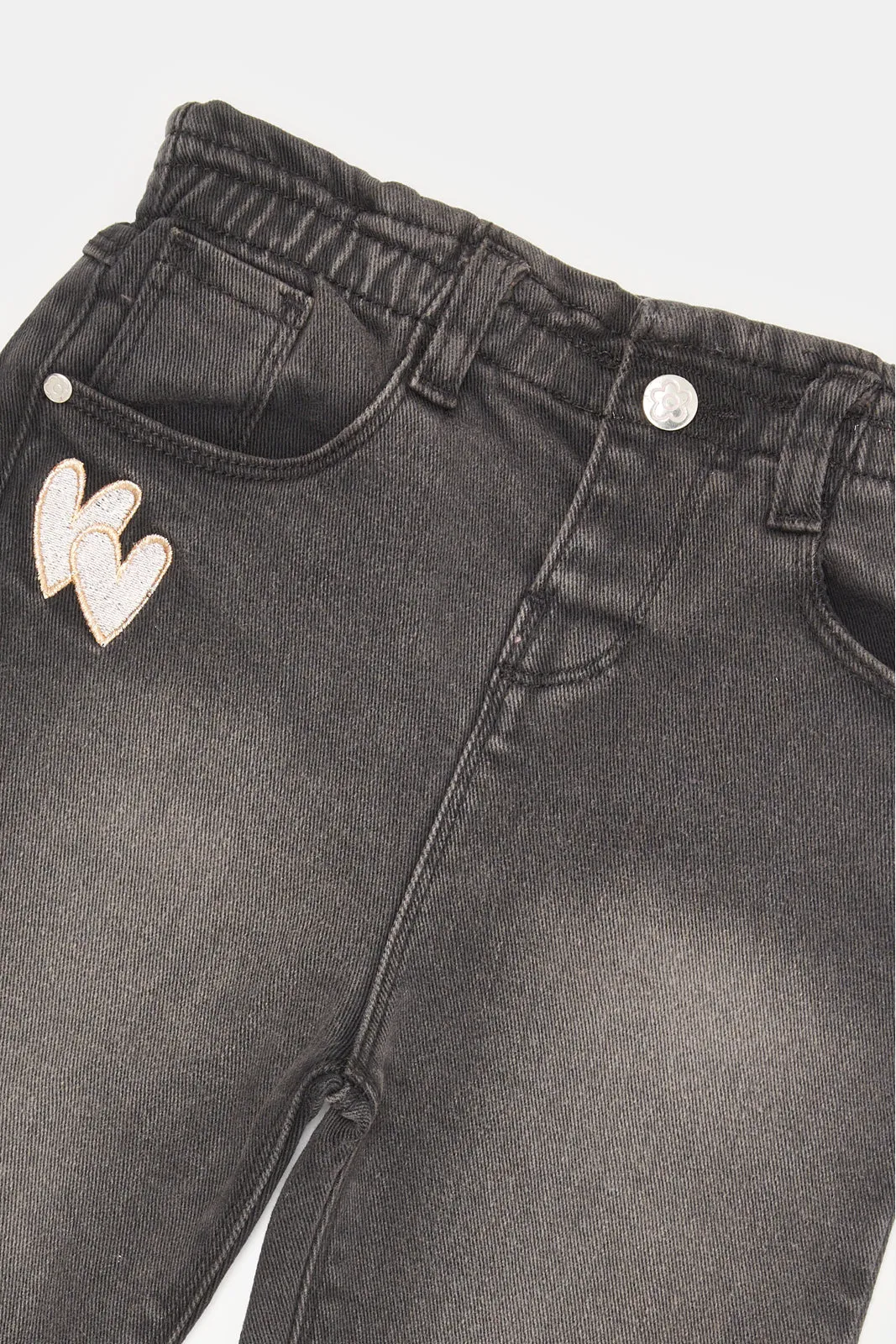 Infant Girls Black Embroidered Jeans