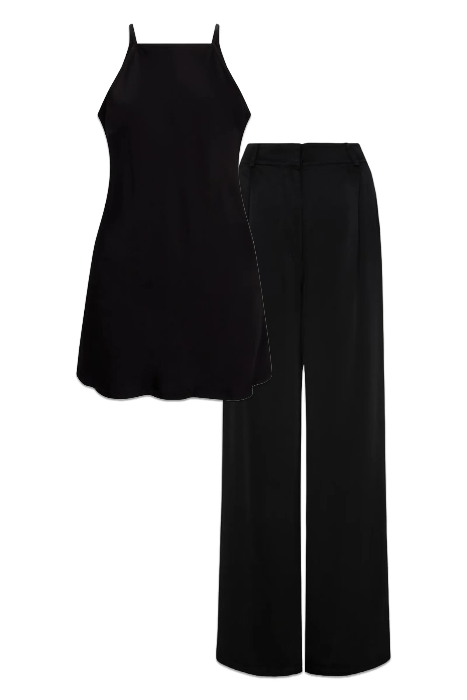 Juliette Halterneck Satin Top and Wide-leg Pleat-front Satin Trousers