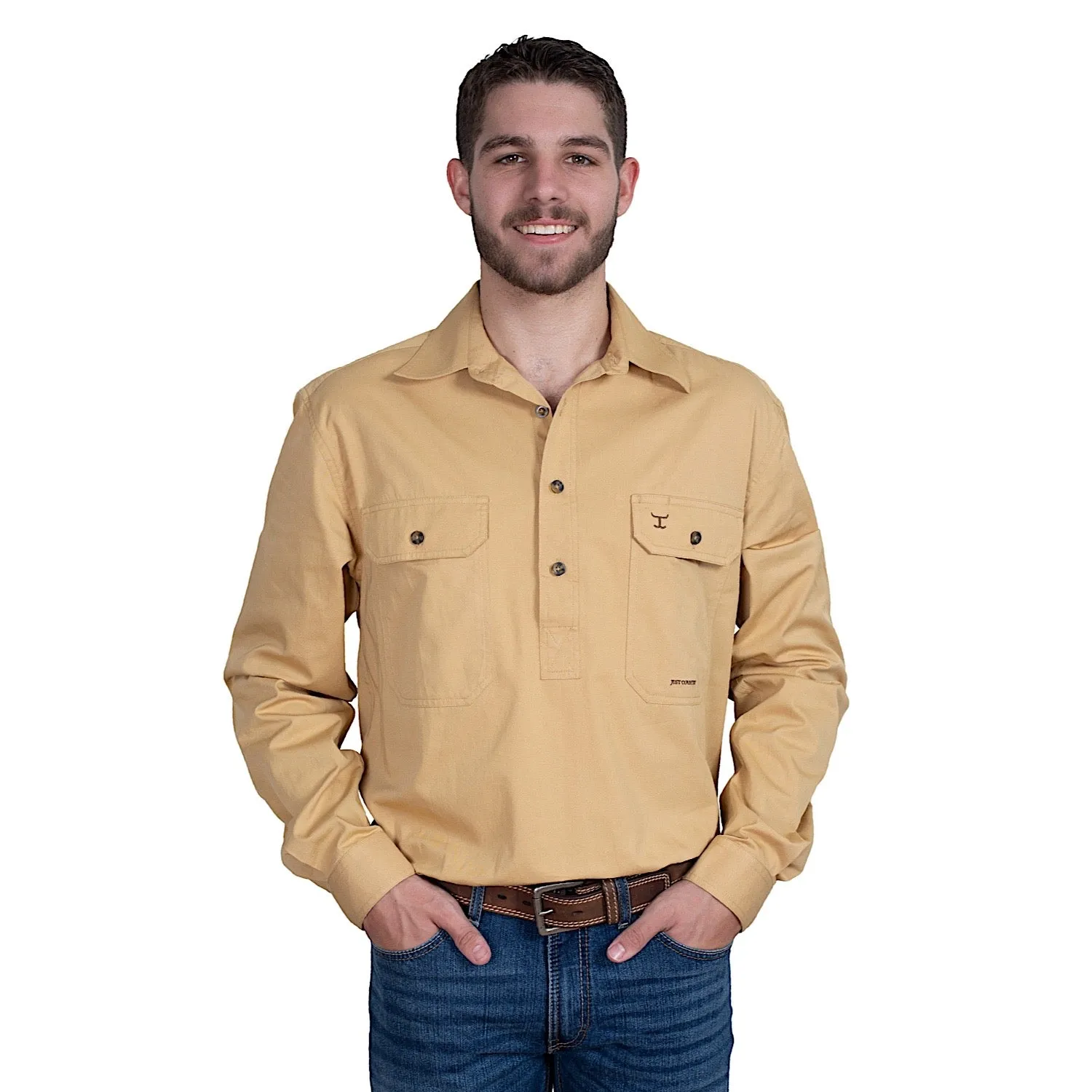 Just Country Mens Cameron 1/2 Button Work Shirt - Sand