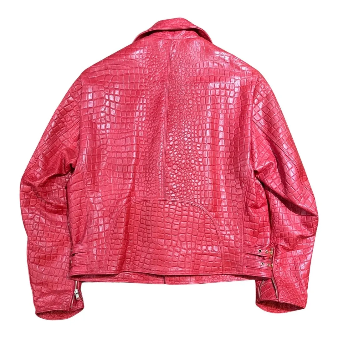 Kashani Men's Red Embossed  Alligator Biker Jacket