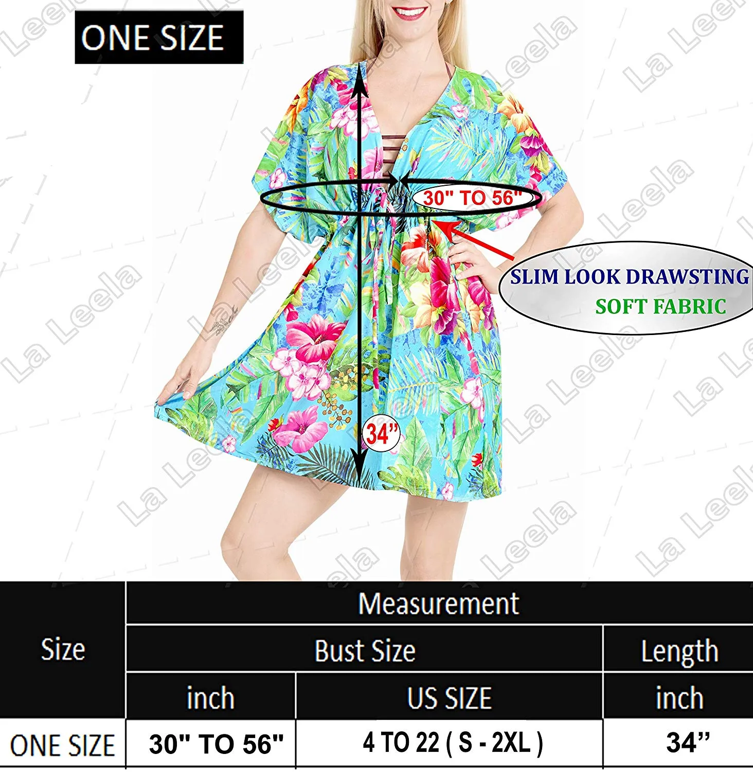 LA LEELA Cover-ups Beach Bikini Swimwear Swimsuit Caftan Dress Women Printed