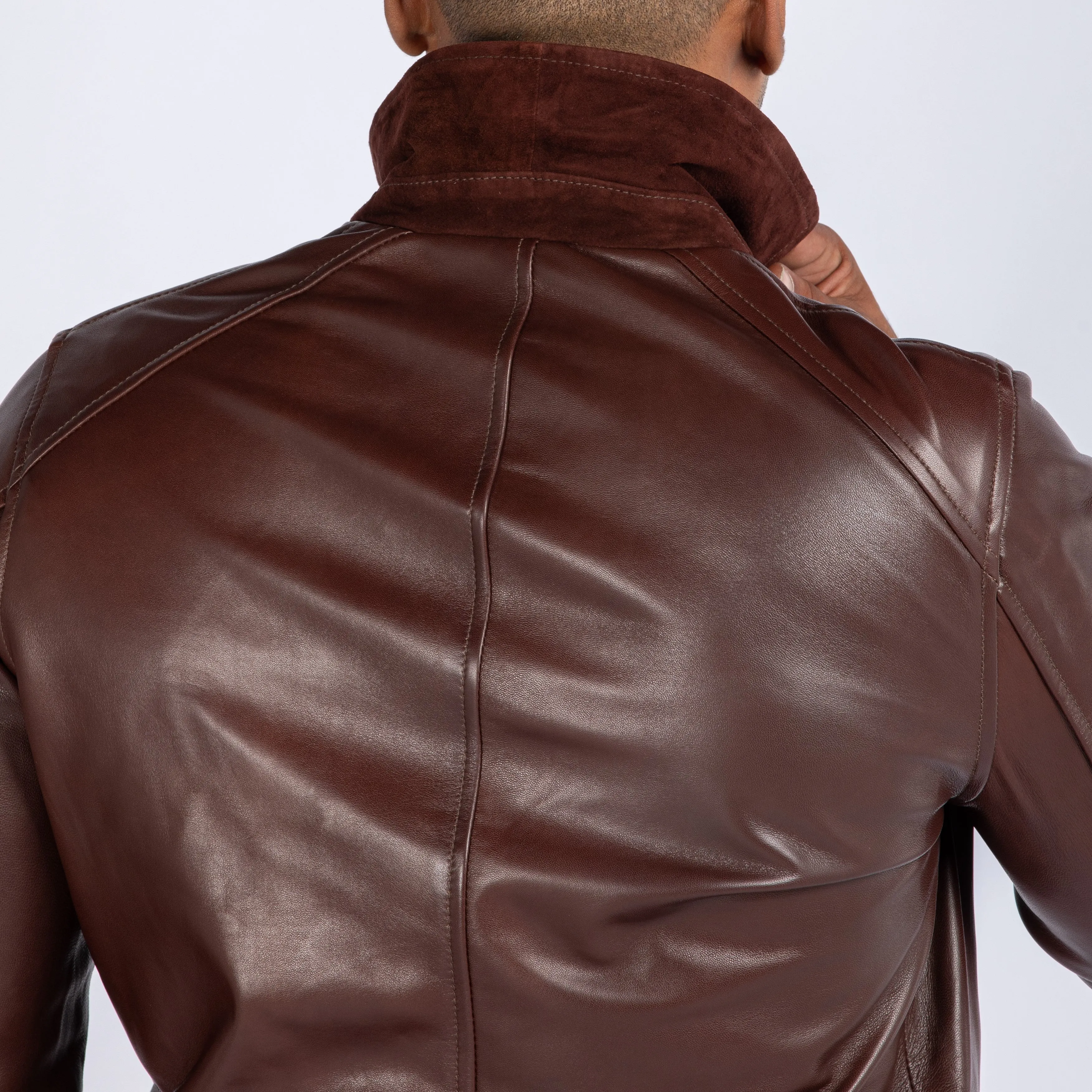 LAMB LEATHER COLLAR BOMBER JACKET