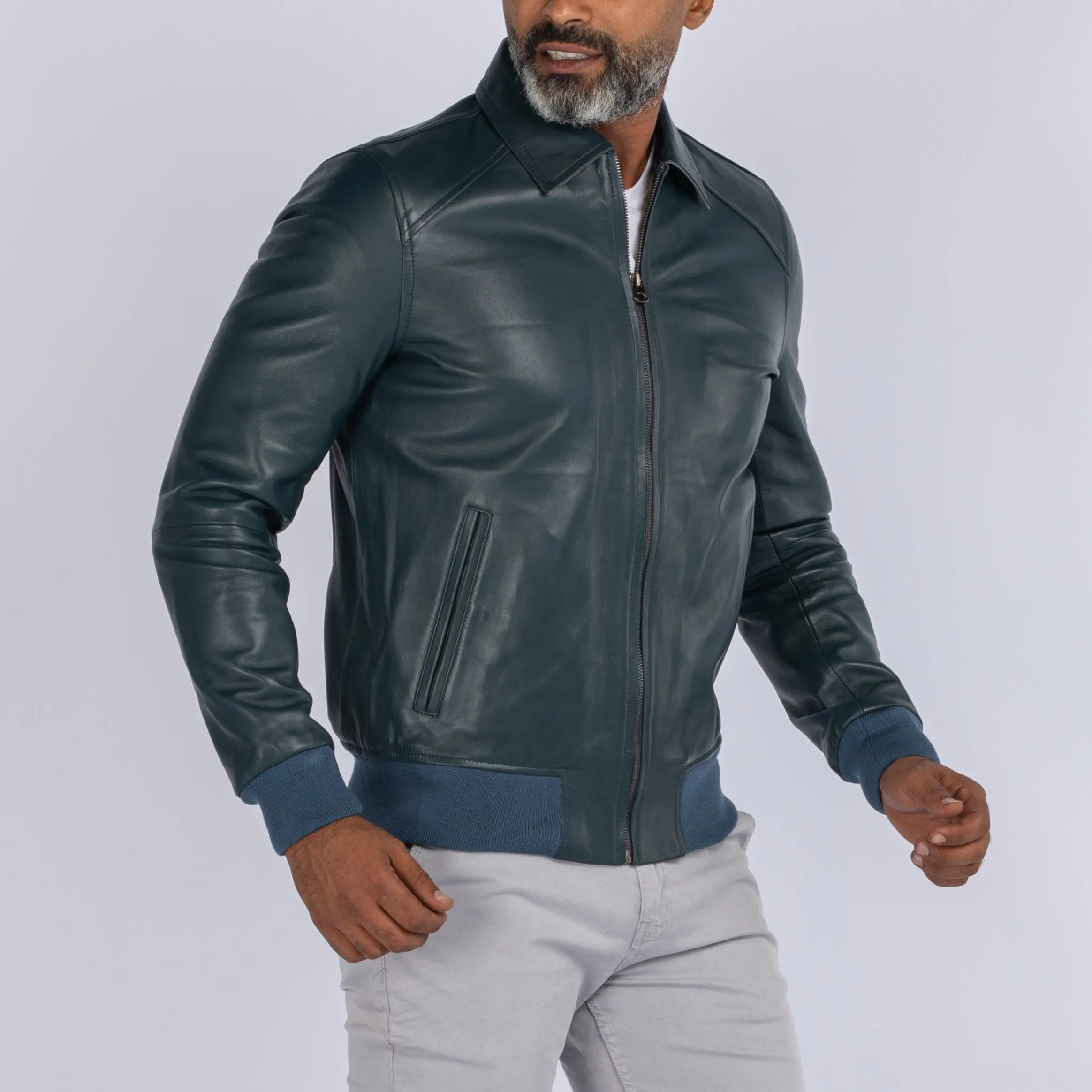 LAMB LEATHER COLLAR BOMBER JACKET