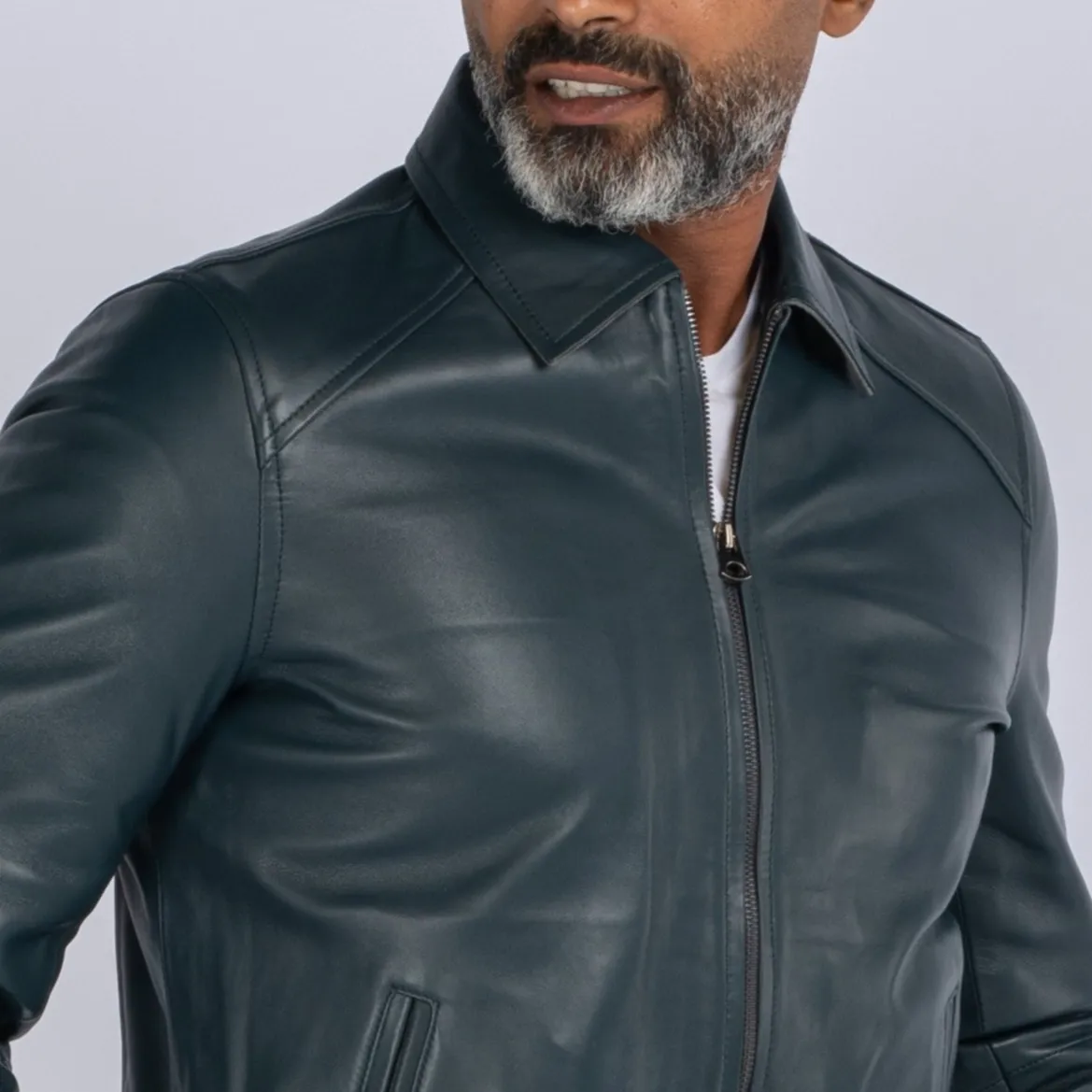 LAMB LEATHER COLLAR BOMBER JACKET