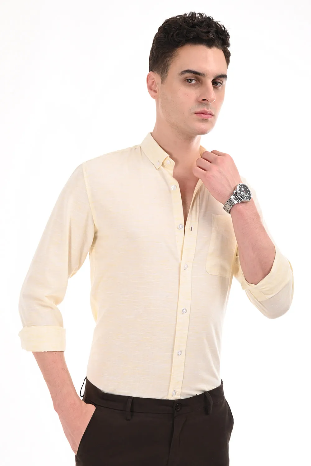 Light Beige Lenin Semi Formal Shirt