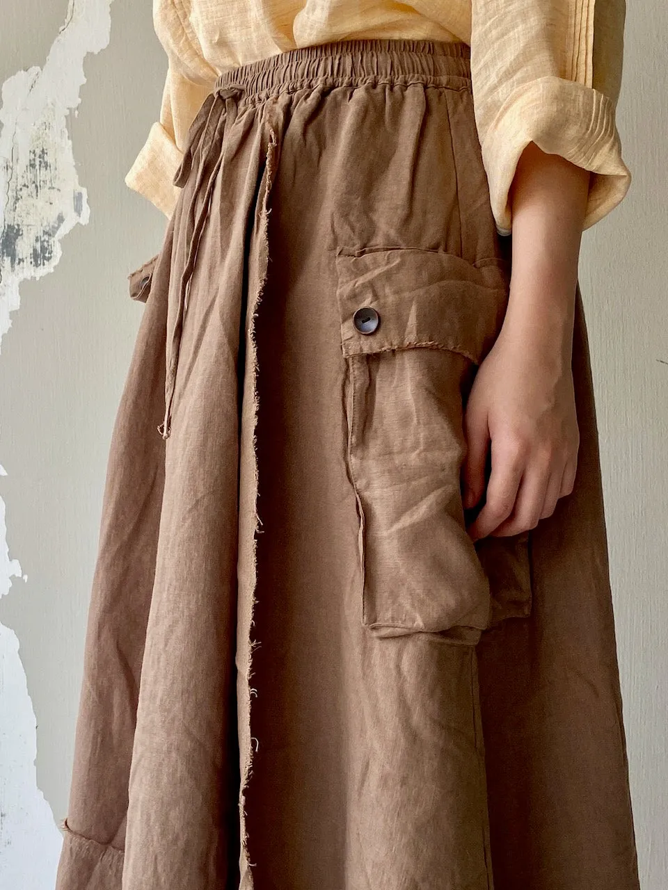 Linen Long Skirt in Brown