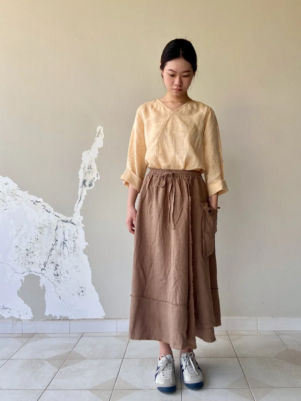 Linen Long Skirt in Brown