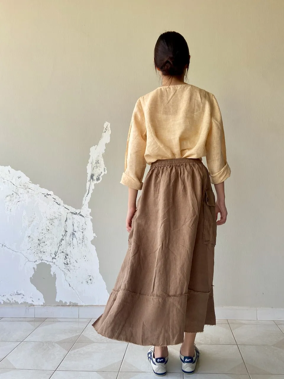 Linen Long Skirt in Brown