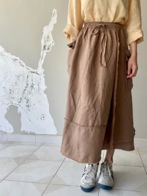 Linen Long Skirt in Brown