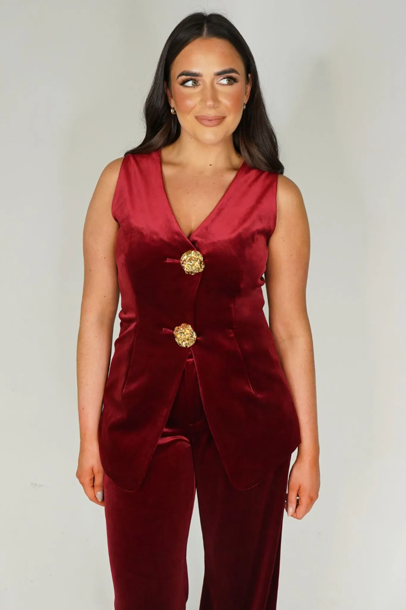 Love Laura Velvet Two Piece In Mulled Wine