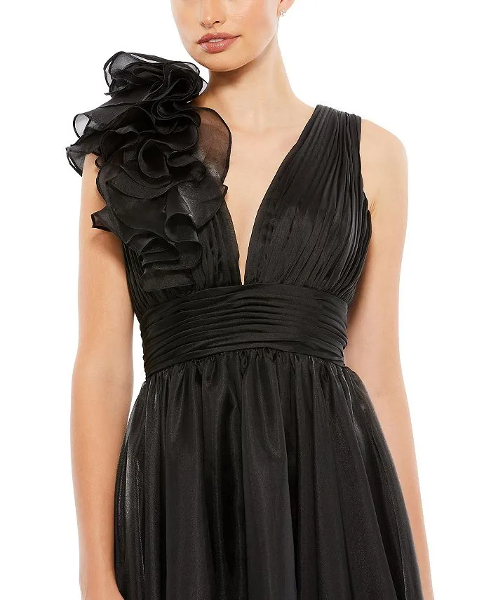 Mac Duggal Women's A-Line Plunging Ruffle Cocktail Dress ,  black