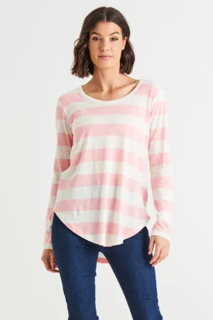 MEGAN LONG SLEEVE TEE - BABY PINK STRIPE