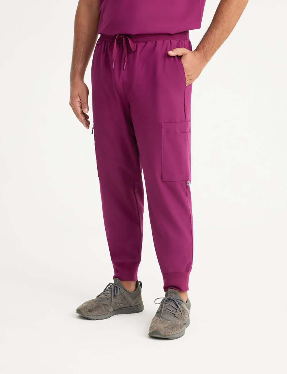 Mens 10-Pocket Jogger Scrub Pants - Burgundy