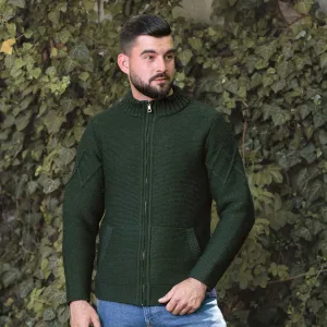 Men's Full Zip Cable Knit Cardigan, Army Green