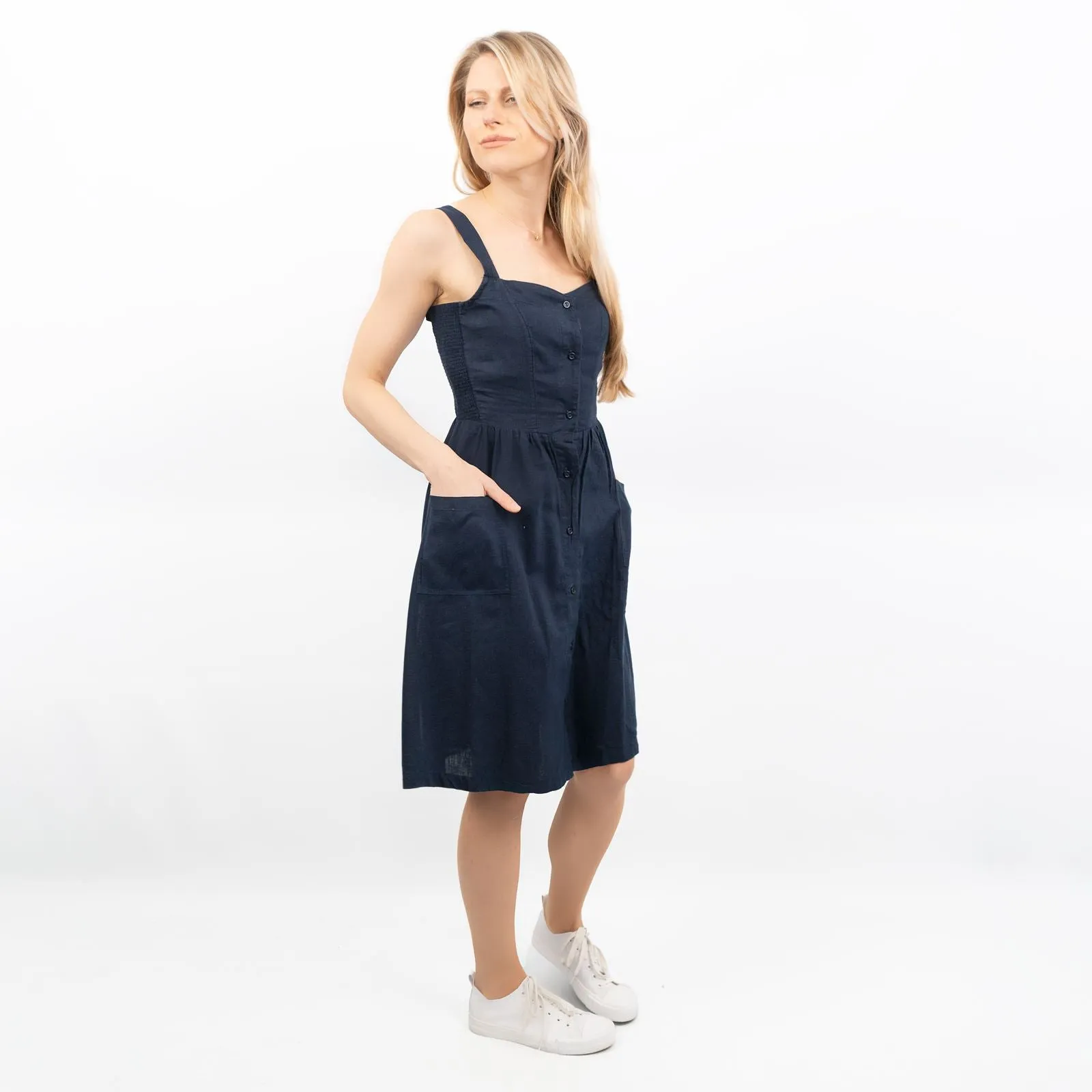 Navy Blue Aubrey Linen Sleeveless Summer Dresses