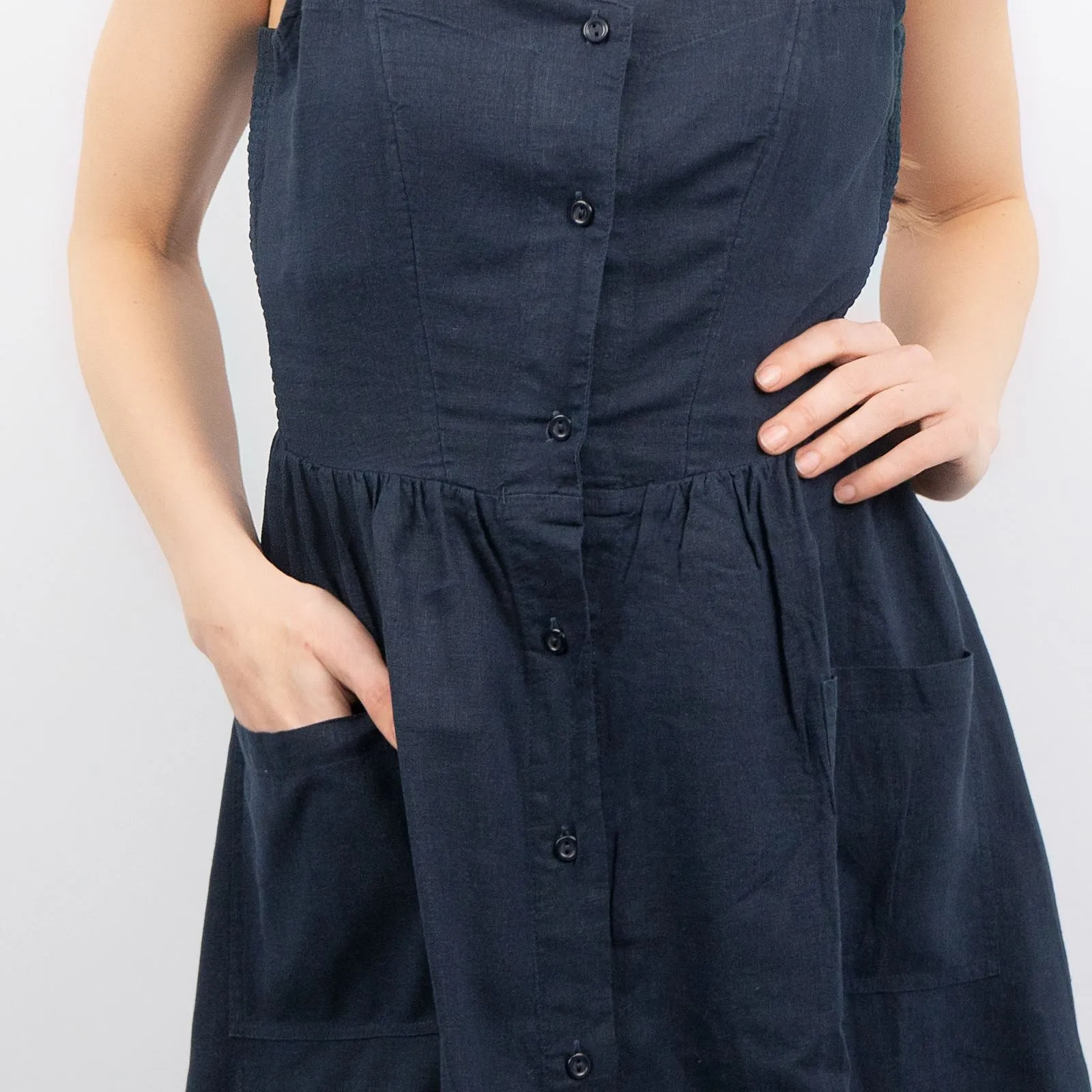 Navy Blue Aubrey Linen Sleeveless Summer Dresses