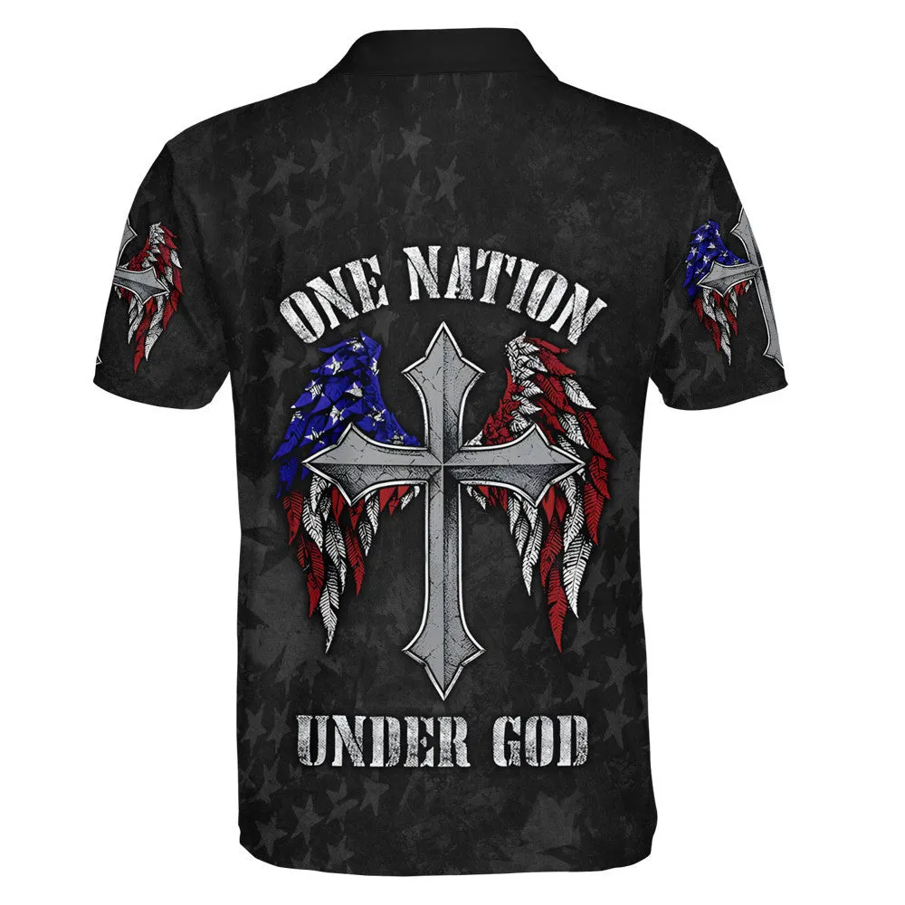 One Nation Under God Cross American Polo Shirt - Christian Shirts & Shorts