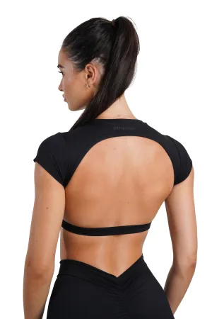 OPEN BACK CROP TEE - BLACK