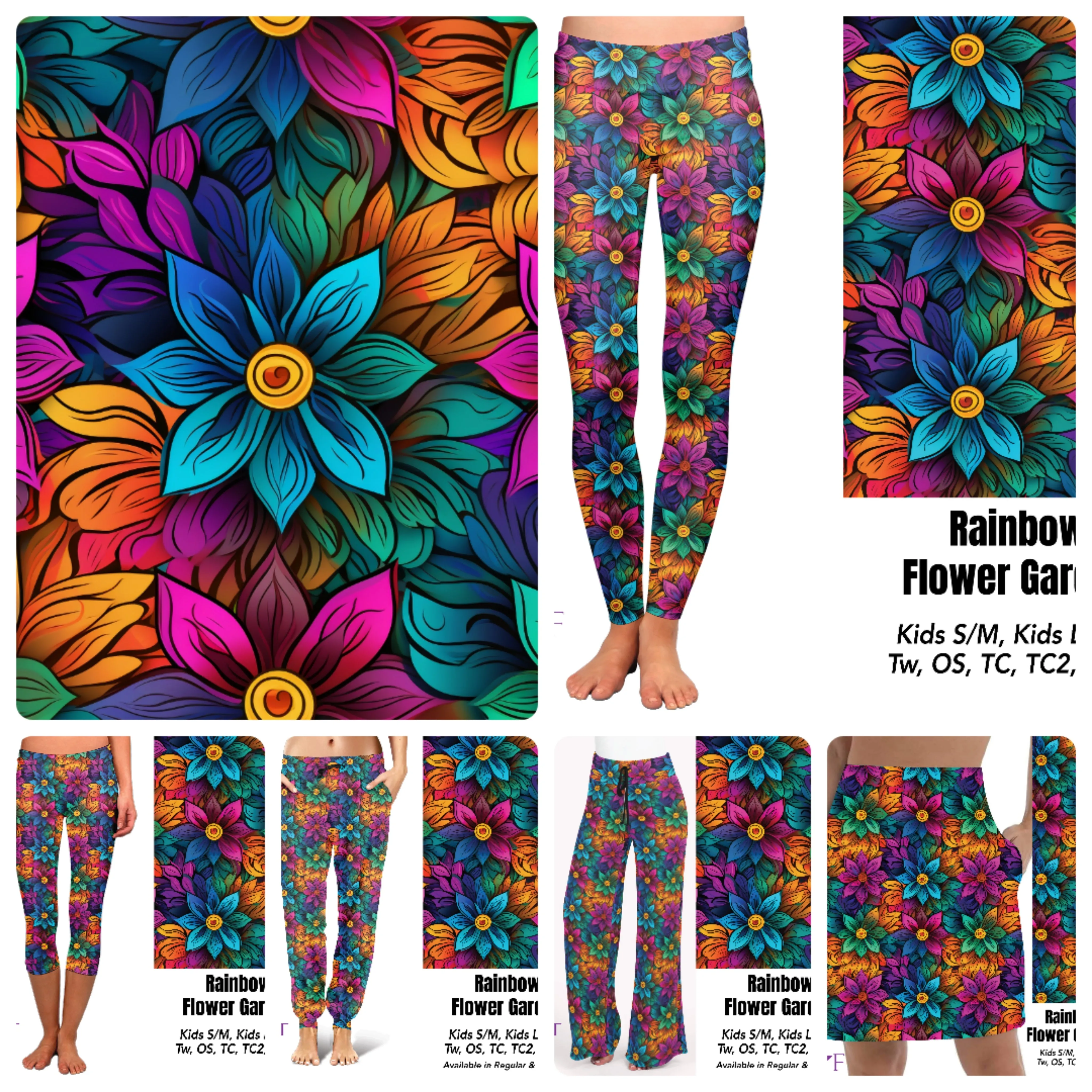 Rainbow Floral Garden capris and leggings with pockets