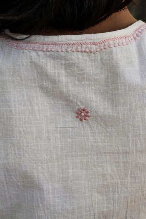 Rangsutra Avani Chikankari Off White Pure Cotton Round Neck Top