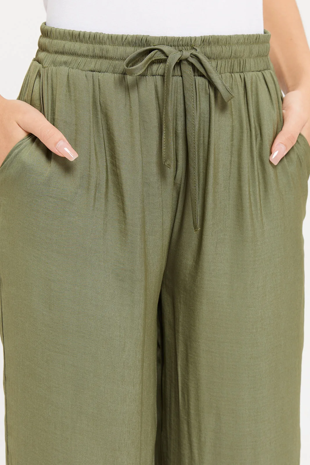 Senior Girls Olive Wide Leg Culotte Pants