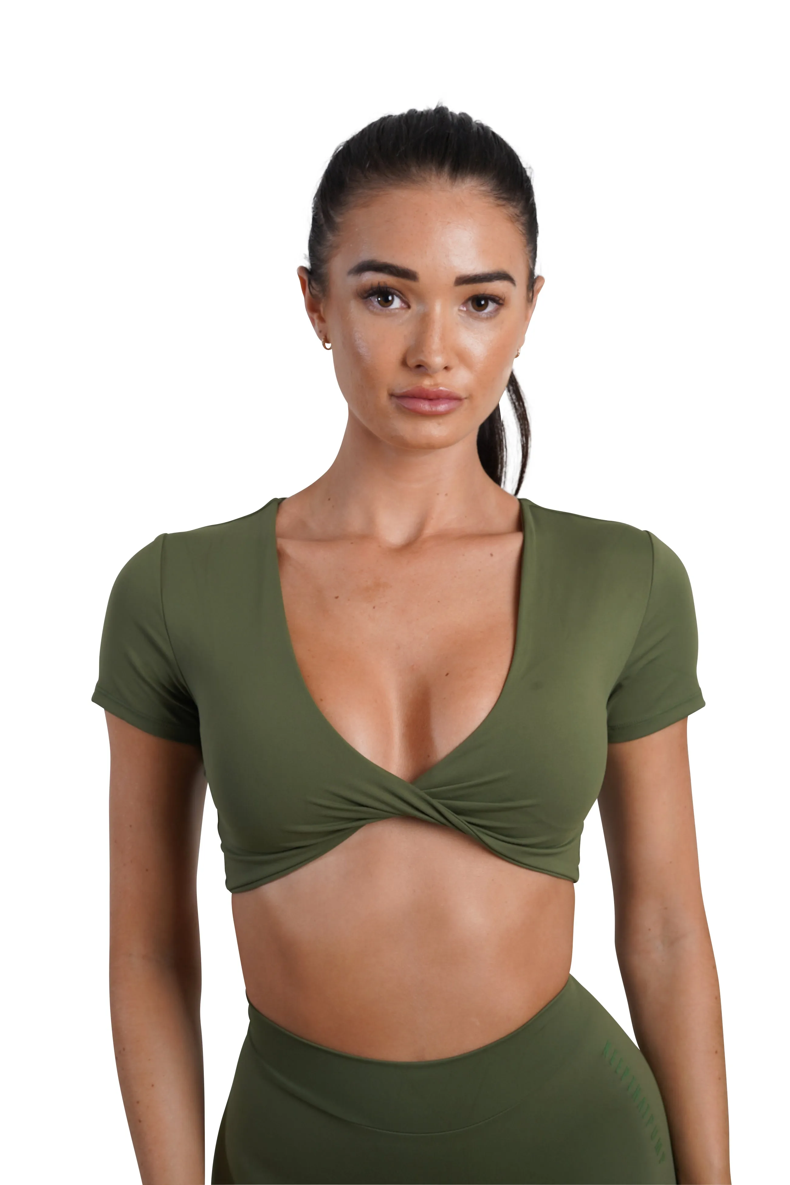 SHORT SLEEVE TWIST TEE - OLIVE GREEN