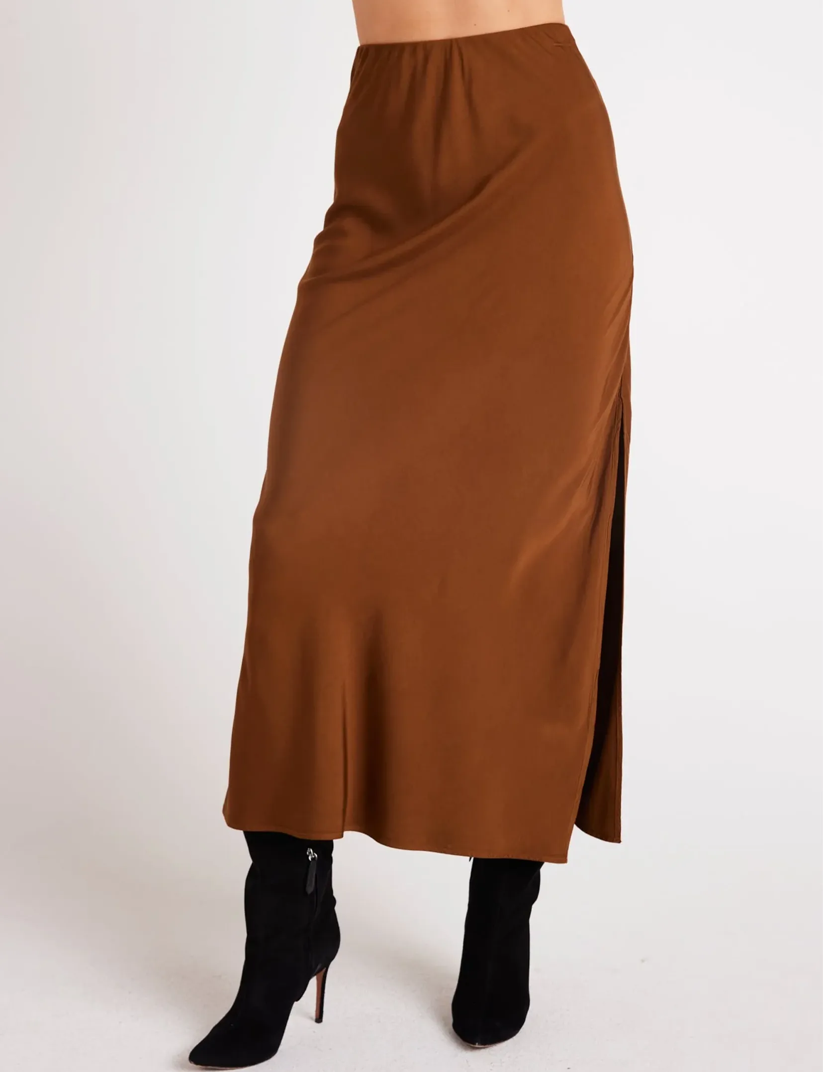 Side Slit Bias Maxi Skirt, Twilight Gold