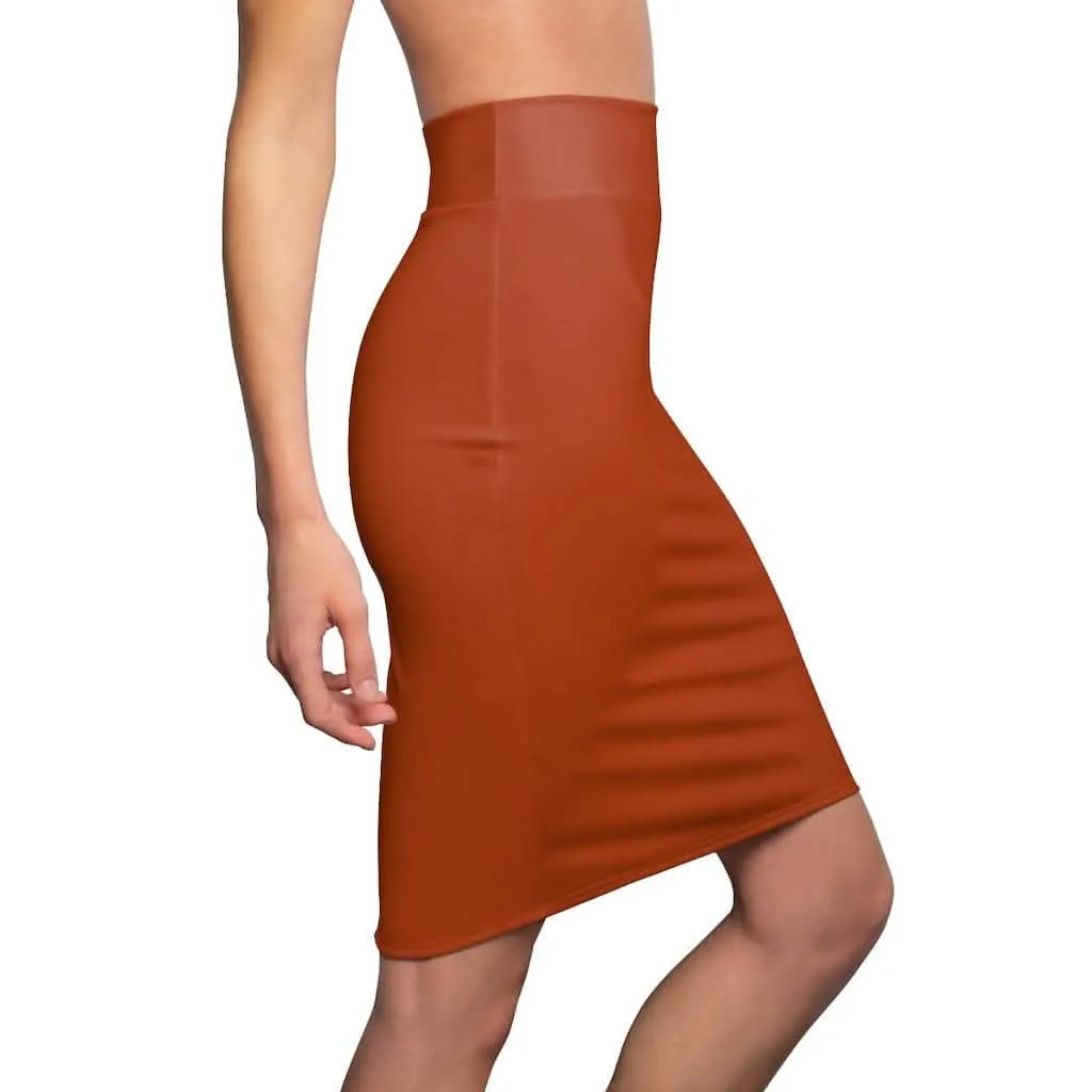 Sleek Rust Mini Pencil Skirt with Elastic Comfort Waistband