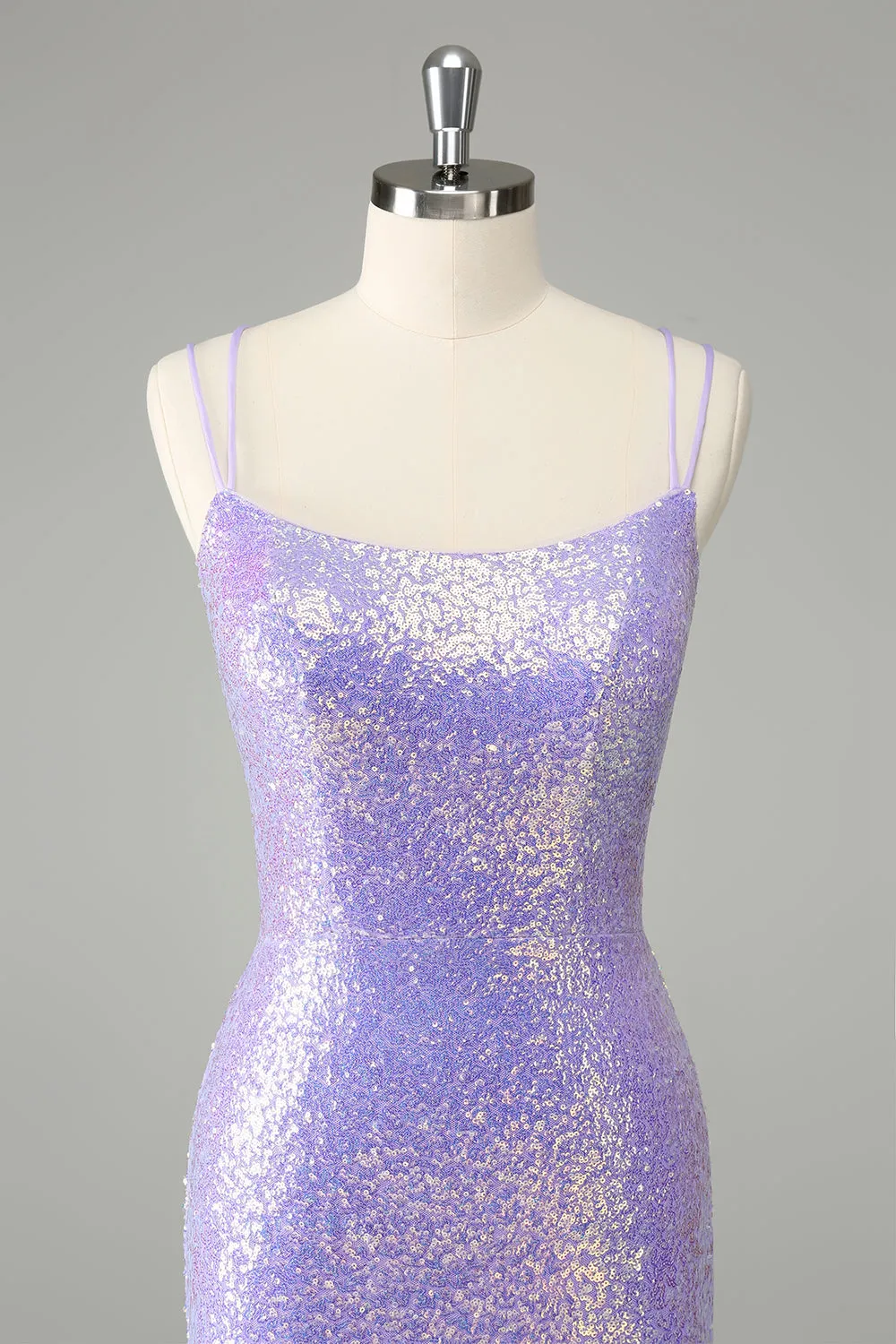 Sparkly Lilac Bodycon Sequins Mini Dress with Tassels