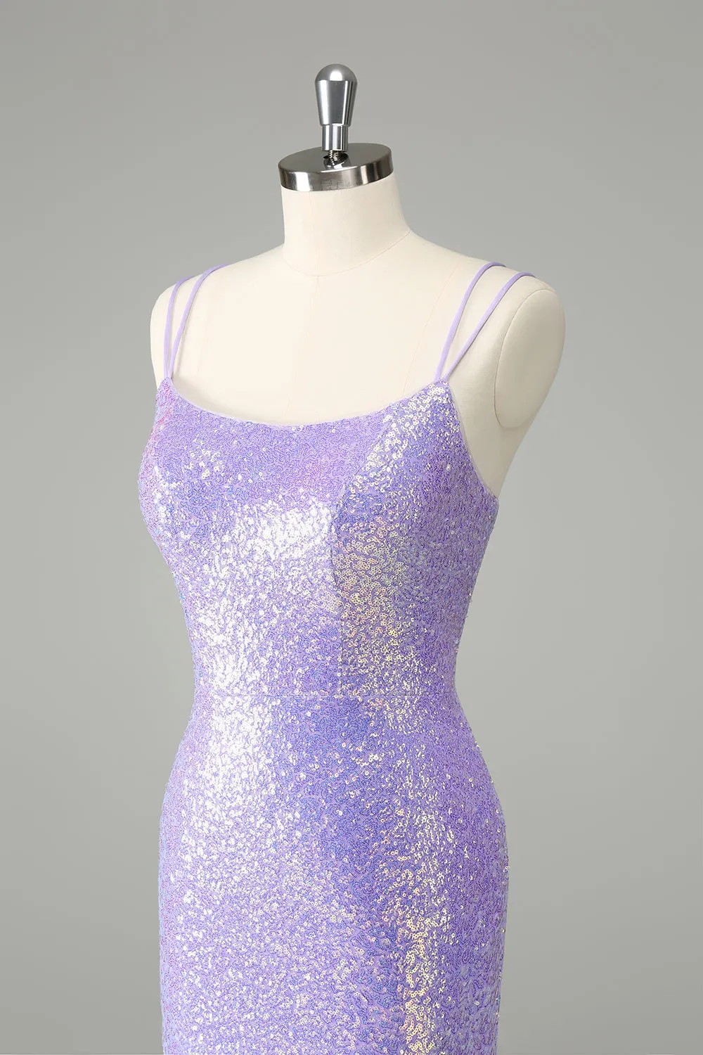 Sparkly Lilac Bodycon Sequins Mini Dress with Tassels