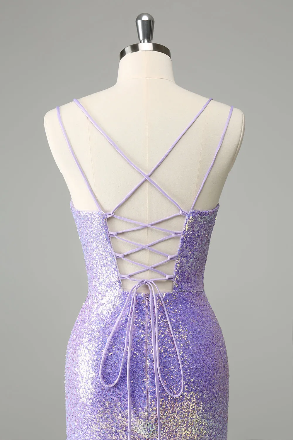 Sparkly Lilac Bodycon Sequins Mini Dress with Tassels