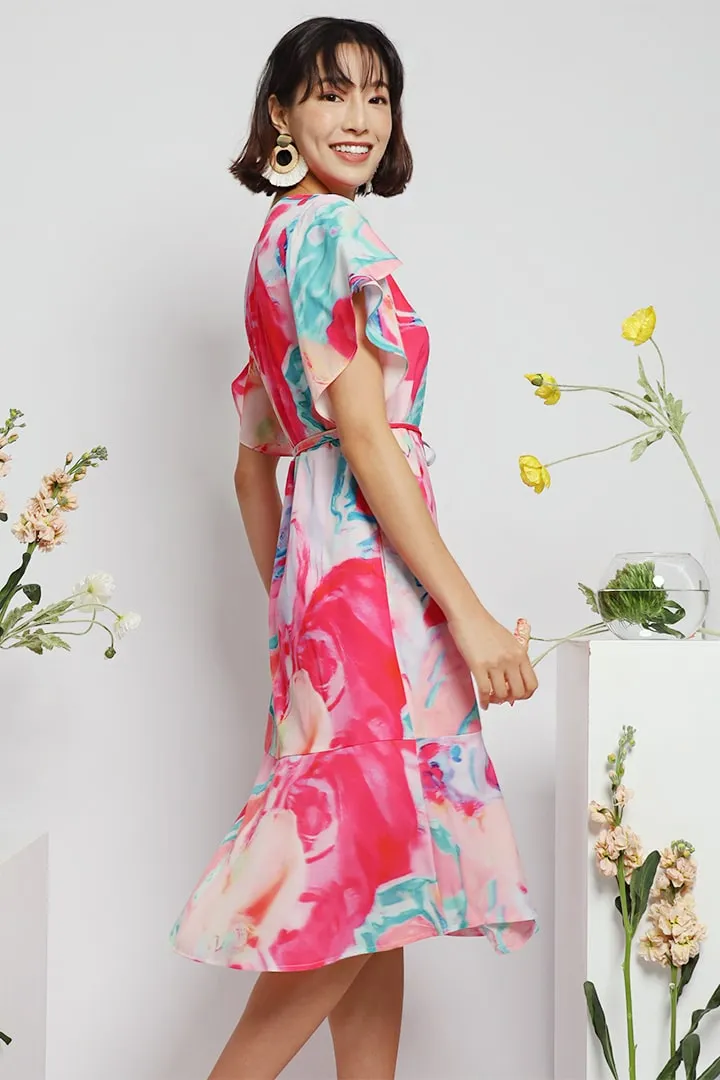 Steffy Wrap Dress in Pink Splash