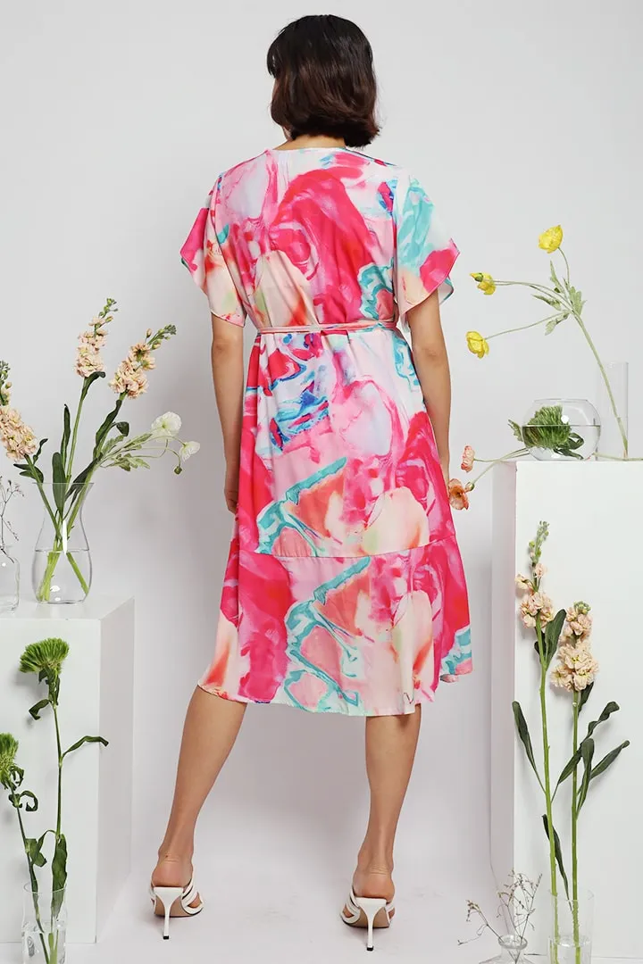 Steffy Wrap Dress in Pink Splash