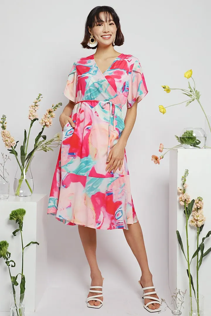 Steffy Wrap Dress in Pink Splash