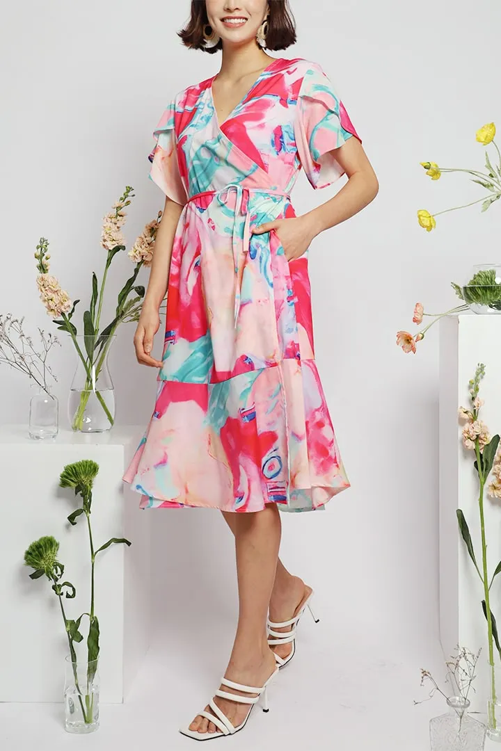 Steffy Wrap Dress in Pink Splash