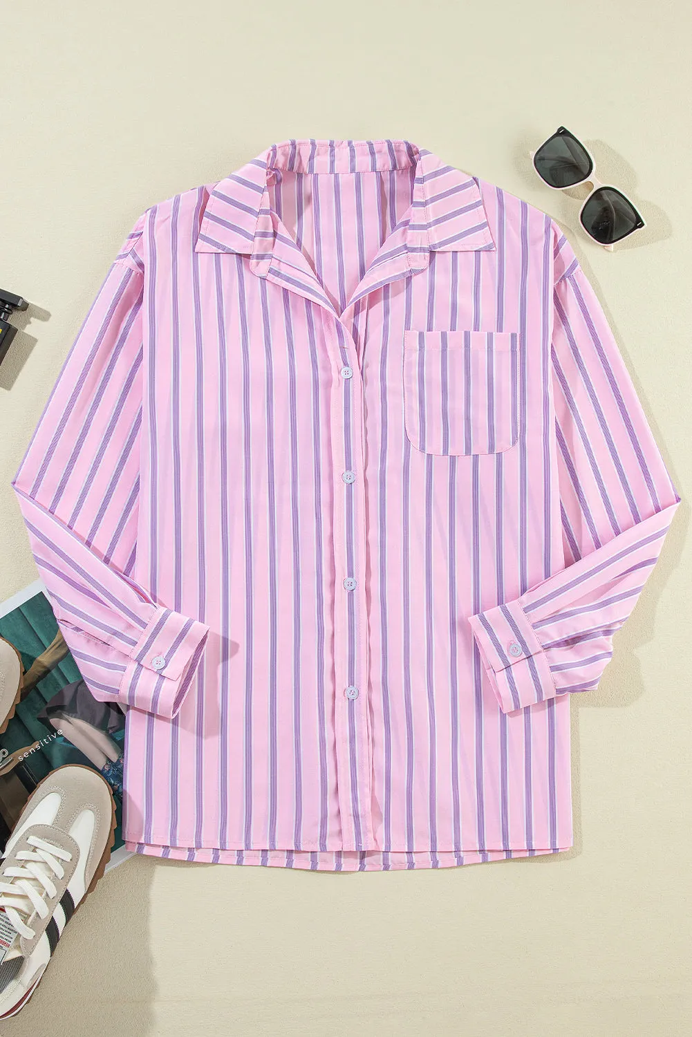 Stripe Chest Pocket Buttoned Shirt