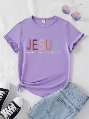 Tween Girl Casual Slogan T-Shirt - Short Sleeve, Round Neck, Summer Fashion Tops