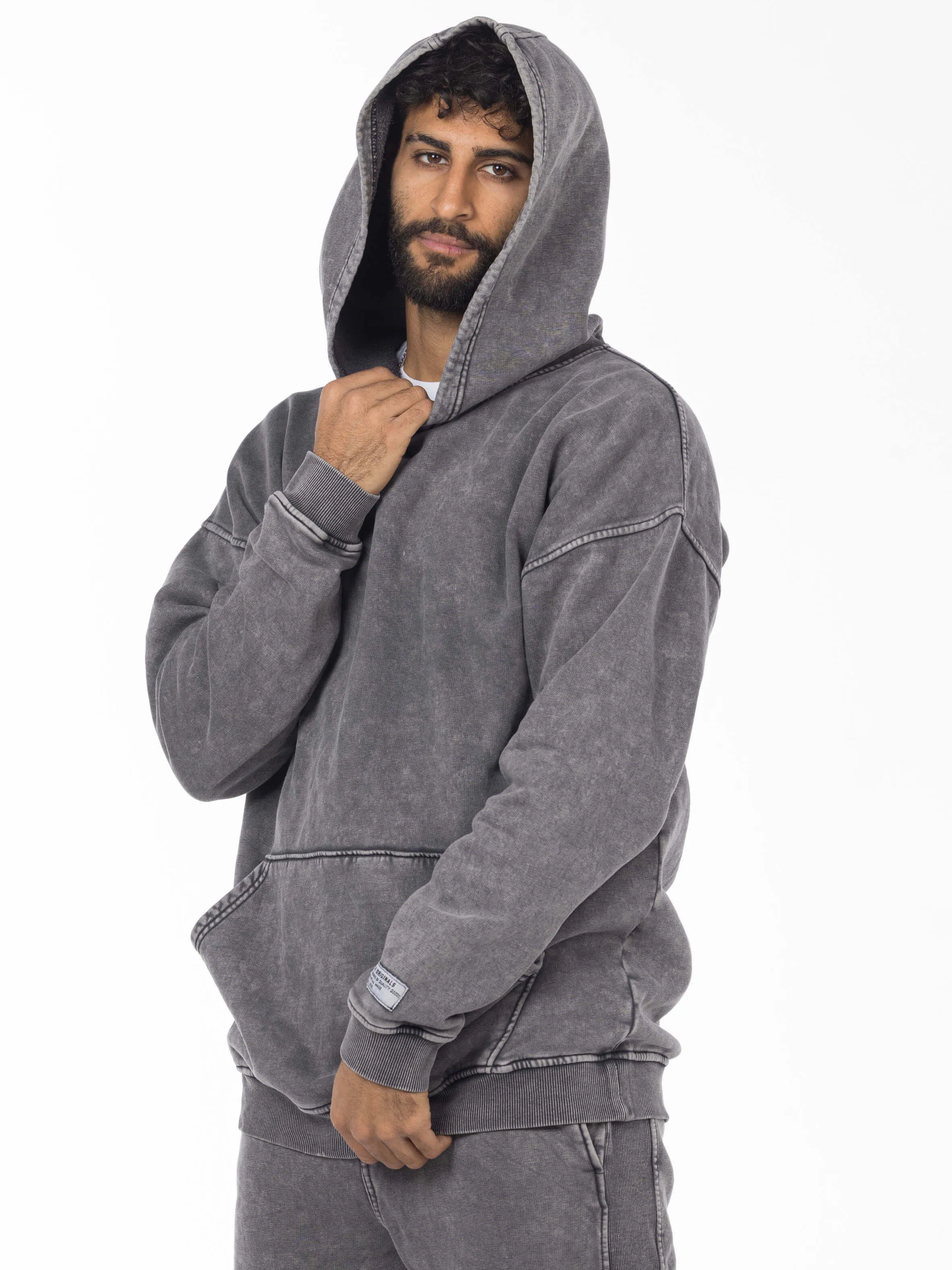 Unisex Acid Washed Oversized Hoodie - Gray