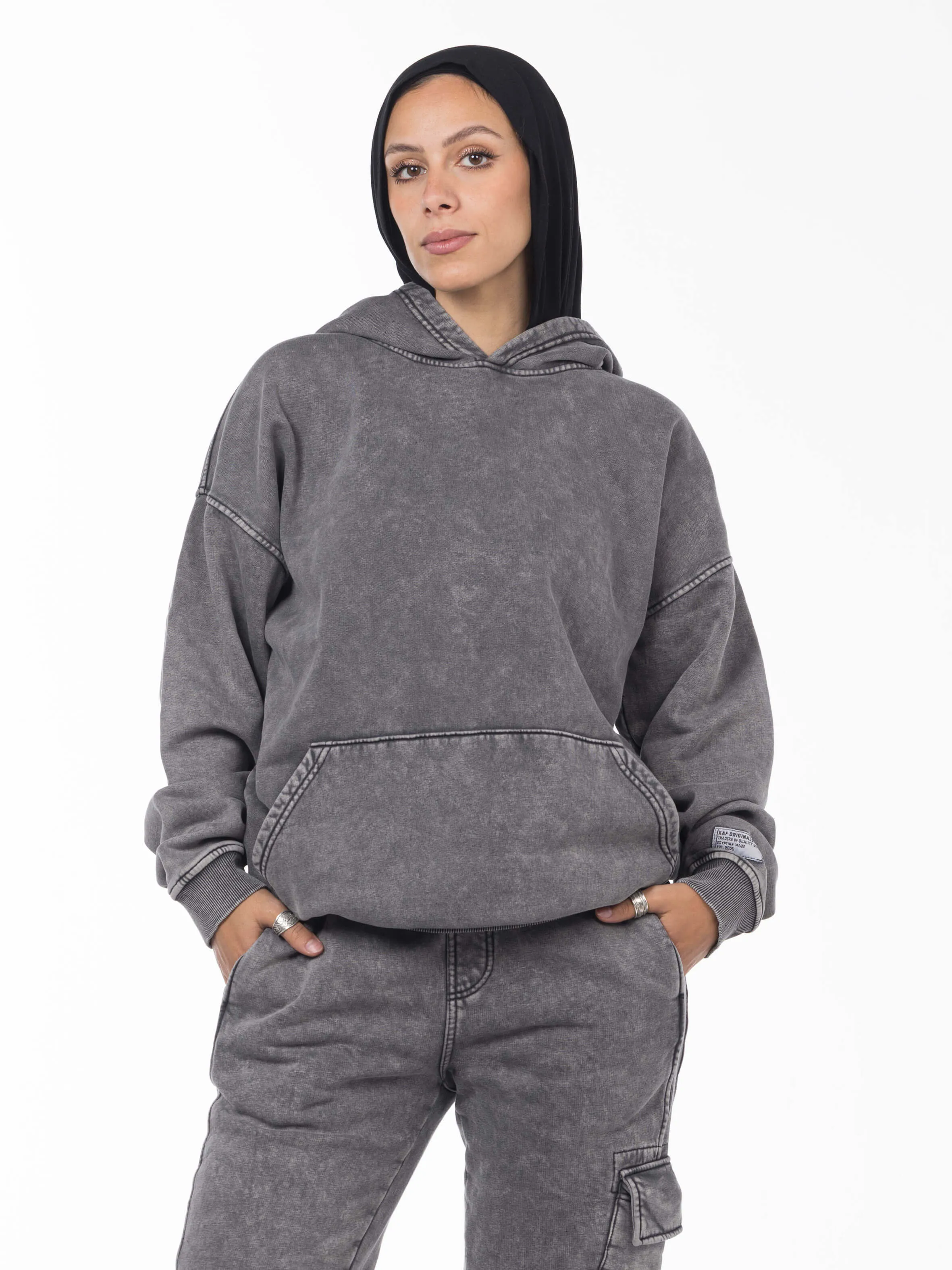 Unisex Acid Washed Oversized Hoodie - Gray