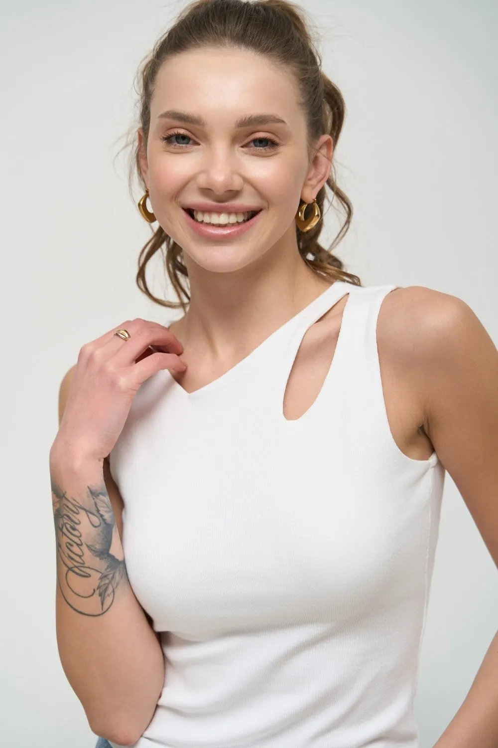 White  Assymmetric Neckline Tank Top