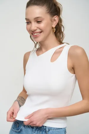 White  Assymmetric Neckline Tank Top