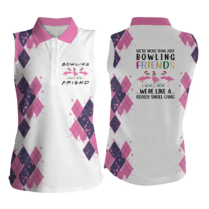 Womens Bowling Shirts We'Re More Than Just Bowling Friends Flamingo, Womens Sleeveless Polo Shirt