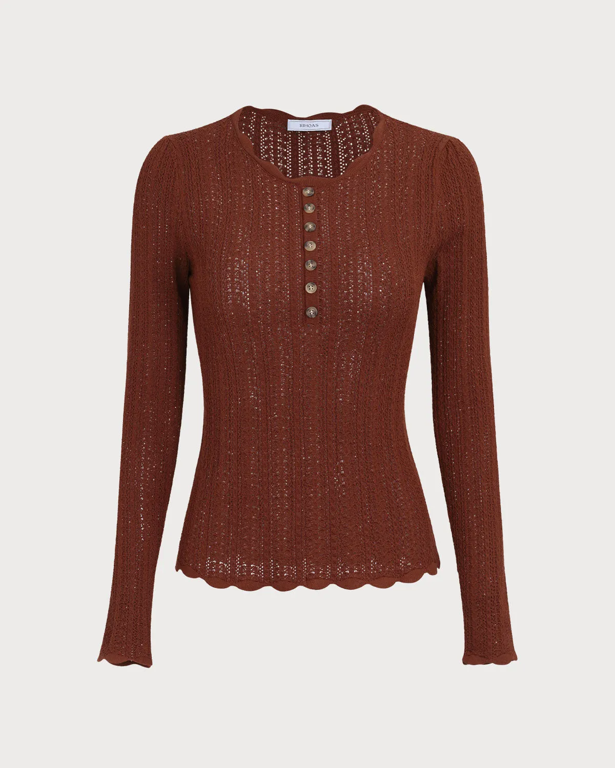 Women's Brown Round Neck Slim Sweater