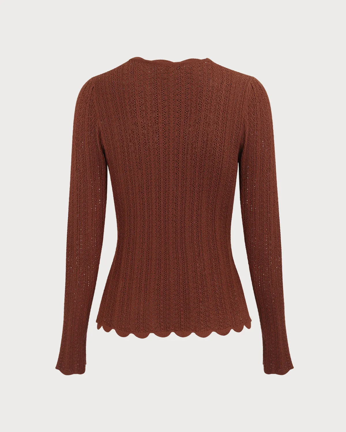 Women's Brown Round Neck Slim Sweater