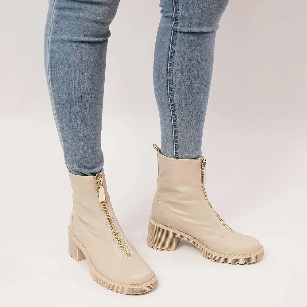 Zosia Almond Leather Ankle Boots